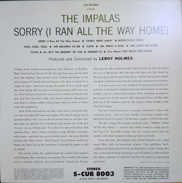 The Impalas : Sorry (I Ran All The Way Home) (LP, Album, RE)