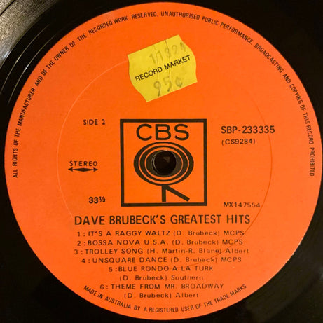 Dave Brubeck : Dave Brubeck's Greatest Hits (LP, Comp, RE)