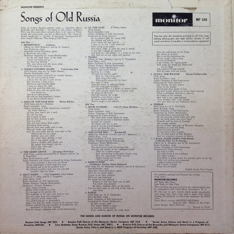 Various : Songs Of Old Russia (LP, Comp, Mono)