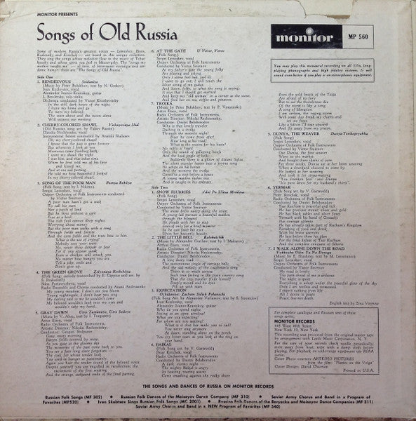 Various : Songs Of Old Russia (LP, Comp, Mono)