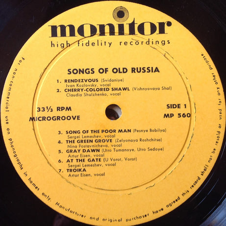 Various : Songs Of Old Russia (LP, Comp, Mono)