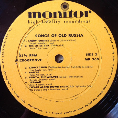 Various : Songs Of Old Russia (LP, Comp, Mono)