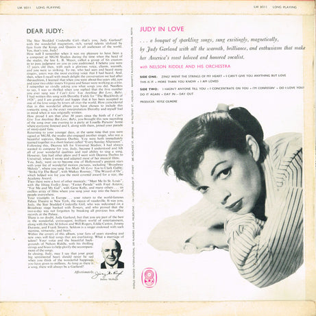 Judy Garland With Nelson Riddle And His Orchestra : Judy In Love (LP, Album, Club)