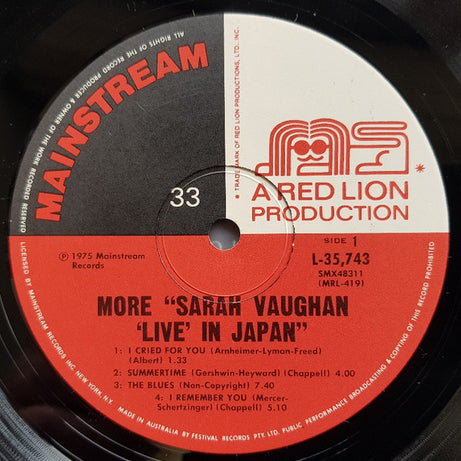 Sarah Vaughan : More Sarah Vaughan From Japan Live (LP)
