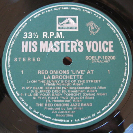 The Red Onion Jazz Band (2) : Red Onions Live! At La Brochette (LP, Album)