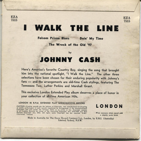 Johnny Cash : I Walk The Line (7", EP, Mono, Sol)