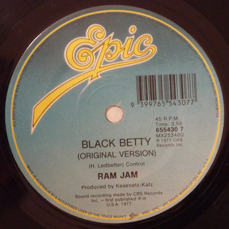 Ram Jam : Black Betty (Remix) (7", Single)