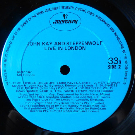 John Kay & Steppenwolf : Live In London (LP, Album)