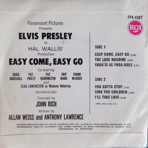 Elvis Presley : Easy Come, Easy Go (7", EP)