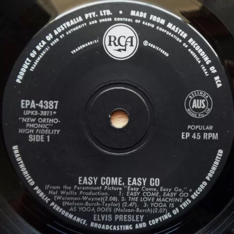 Elvis Presley : Easy Come, Easy Go (7", EP)