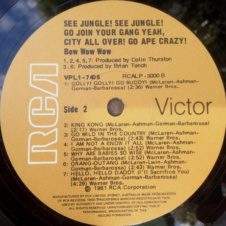 Bow Wow Wow : See Jungle! See Jungle! Go Join Your Gang Yeah, City All Over! Go Ape Crazy! (LP, Album)