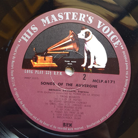 Joseph Canteloube / Netania Davrath / Pierre De La Roche : Songs Of The Auvergne (LP, Album)