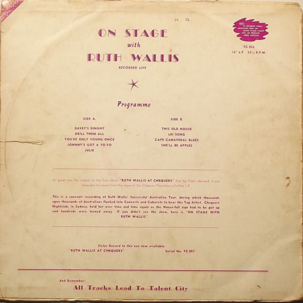 Ruth Wallis : On Stage With Ruth Wallis (LP, Album)
