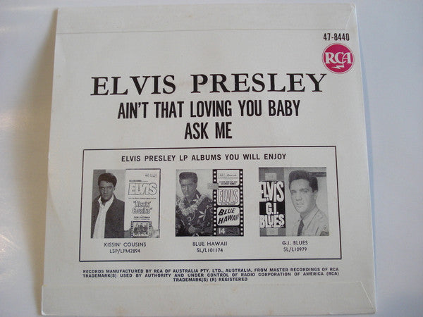 Elvis Presley : Ain't That Loving You Baby (7", Single, Pic)