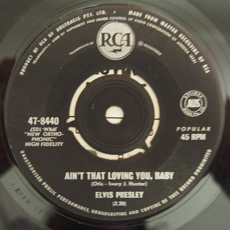 Elvis Presley : Ain't That Loving You Baby (7", Single, Pic)