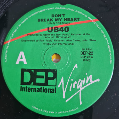 UB40 : Don't Break My Heart (7", Single, Ltd)