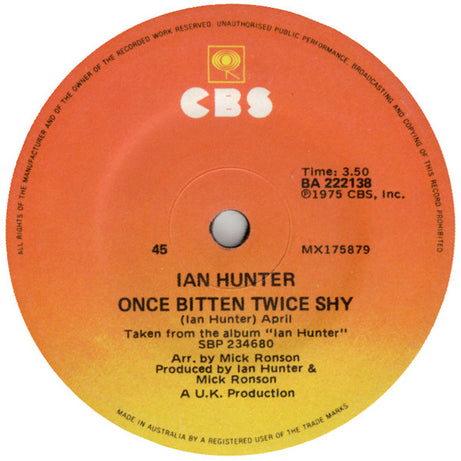 Ian Hunter : Once Bitten Twice Shy (7", Single, RP)