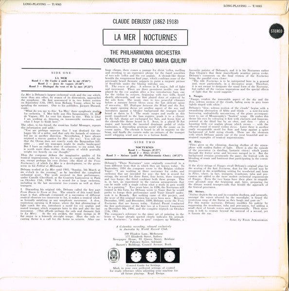 Debussy*, The Philharmonia Orchestra* Conducted By Carlo Maria Giulini : La Mer / Nocturnes  (LP, Album, Club)