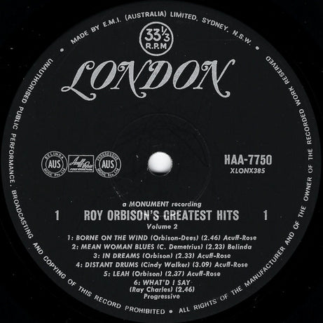 Roy Orbison : Roy Orbison's Greatest Hits Volume 2 (LP, Comp, Mono)