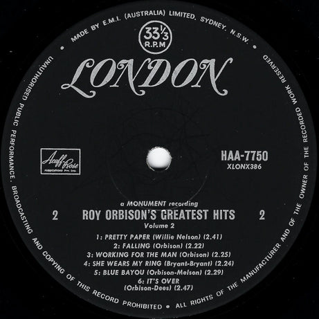 Roy Orbison : Roy Orbison's Greatest Hits Volume 2 (LP, Comp, Mono)