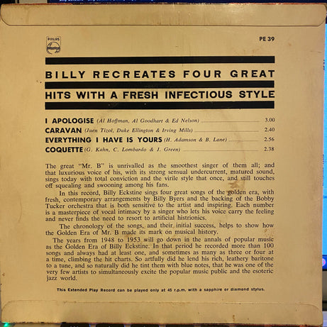 Billy Eckstine : Billy Eckstine (7", EP, Mono)