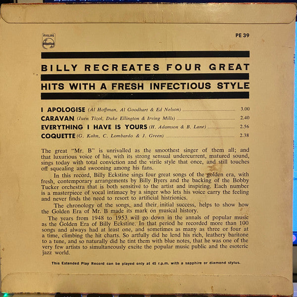 Billy Eckstine : Billy Eckstine (7", EP, Mono)