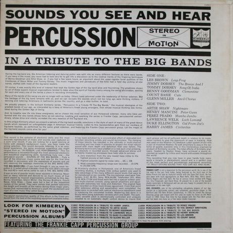 The Frankie Capp Percussion Group : Percussion In A Tribute To The Big Bands (LP, Album, Comp)