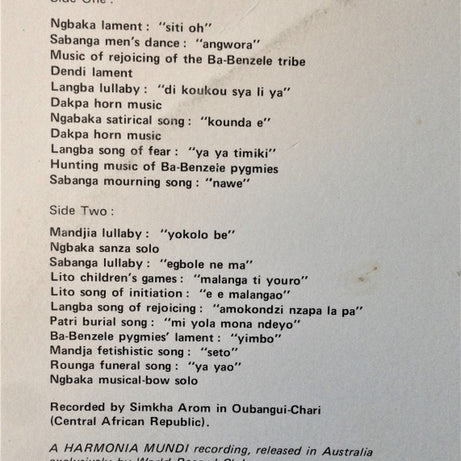 Various : Music Of Central Africa: Songs & Dances Of Oubangui Chari (LP, Album, Club)
