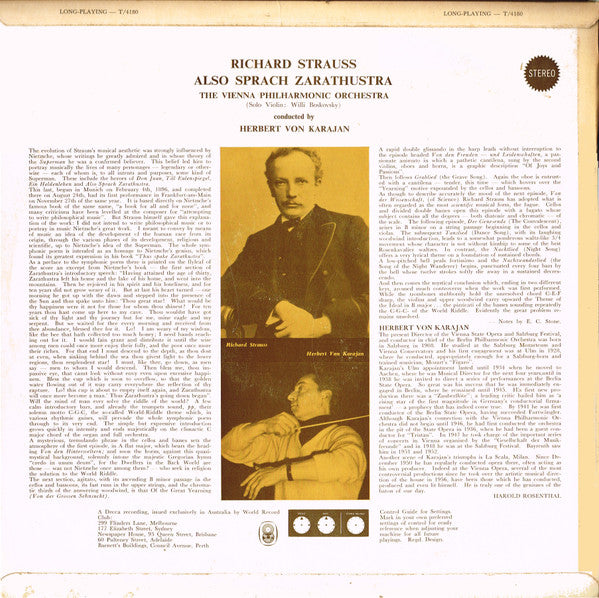 Richard Strauss / Wiener Philharmoniker / Herbert von Karajan : Also Sprach Zarathustra Op. 30 (LP, Album, Club)