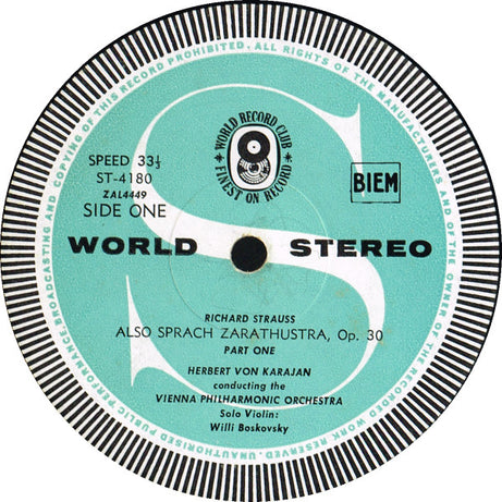 Richard Strauss / Wiener Philharmoniker / Herbert von Karajan : Also Sprach Zarathustra Op. 30 (LP, Album, Club)