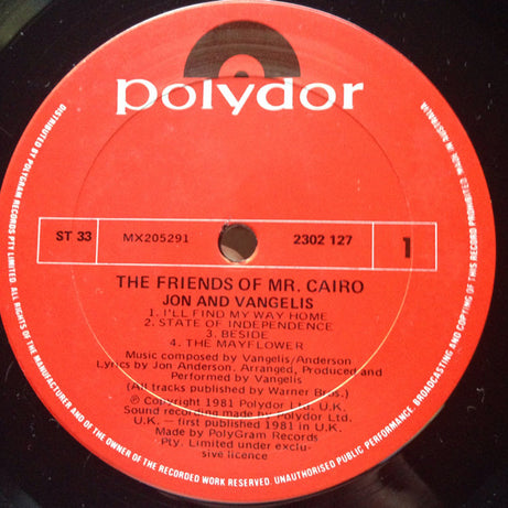 Jon & Vangelis : The Friends Of Mr. Cairo (LP, Album)