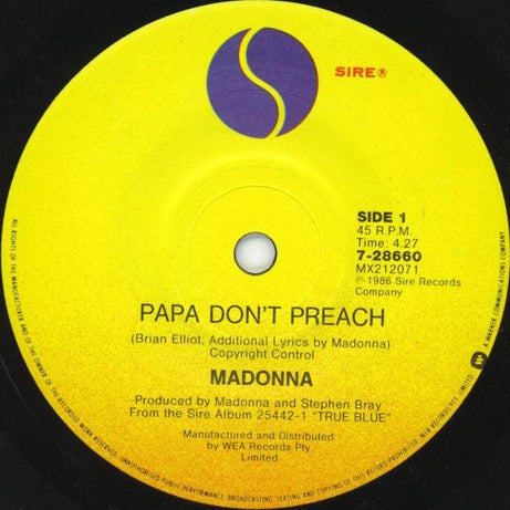Madonna : Papa Don't Preach (7", Single)