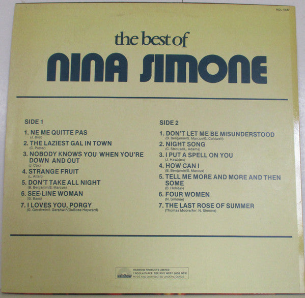 Nina Simone : The Best Of Nina Simone (LP, Comp)