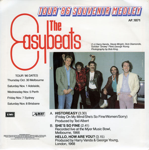 The Easybeats : HistorEasy - Tour '86 Souvenir Medley (7", EP)