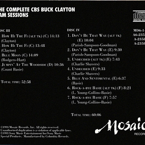 Buck Clayton : The Complete CBS Buck Clayton Jam Sessions (6xCD + Box, Comp, Ltd, Num, RM)