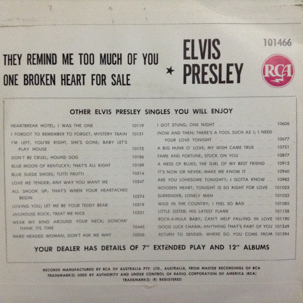 Elvis Presley With The Mellomen : One Broken Heart For Sale (7", Single)