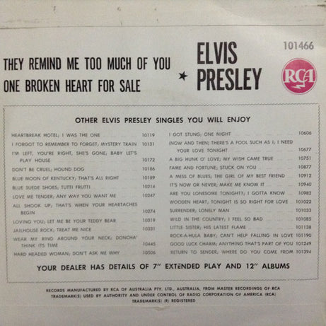 Elvis Presley With The Mellomen : One Broken Heart For Sale (7", Single)