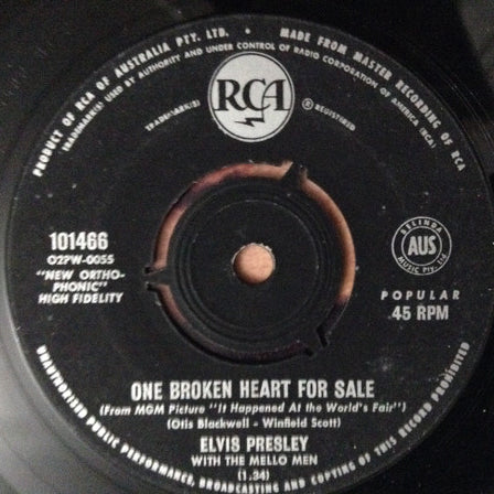 Elvis Presley With The Mellomen : One Broken Heart For Sale (7", Single)