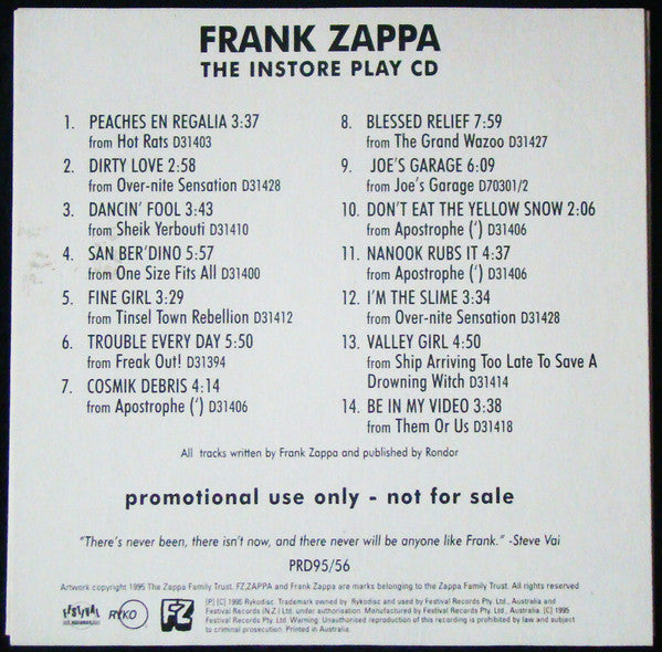 Frank Zappa : Clean American Version  (CD, Comp, Promo)