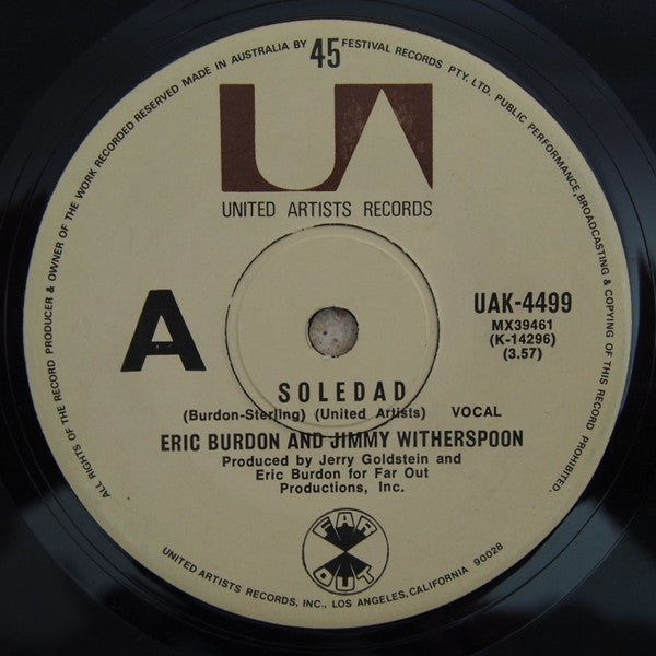 Eric Burdon & Jimmy Witherspoon : Soledad (7", Single)