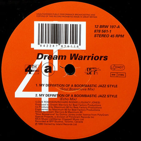 Dream Warriors : My Definition Of A Boombastic Jazz Style (12")