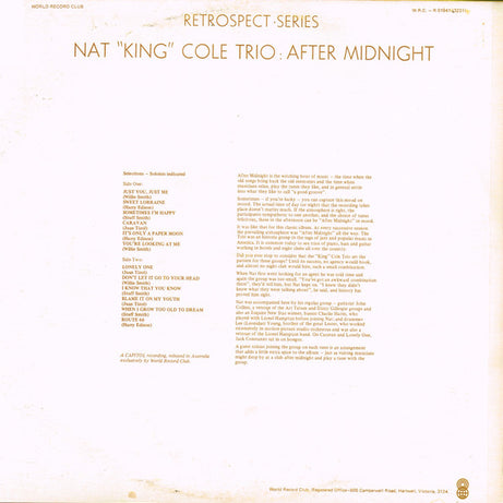 Nat "King" Cole Trio* : After Midnight (LP, Album, Mono, Club, RE)