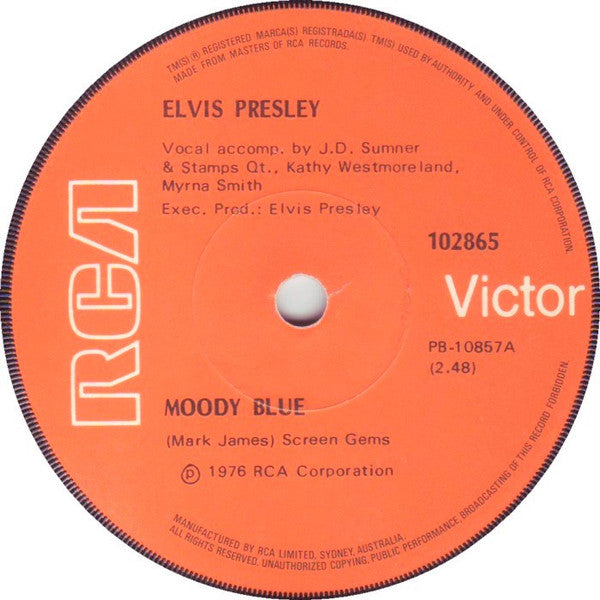 Elvis Presley : Moody Blue (7", Single)