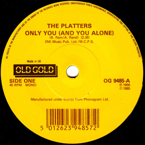 The Platters : Only You / The Great Pretender (7", Single, Mono, RE)