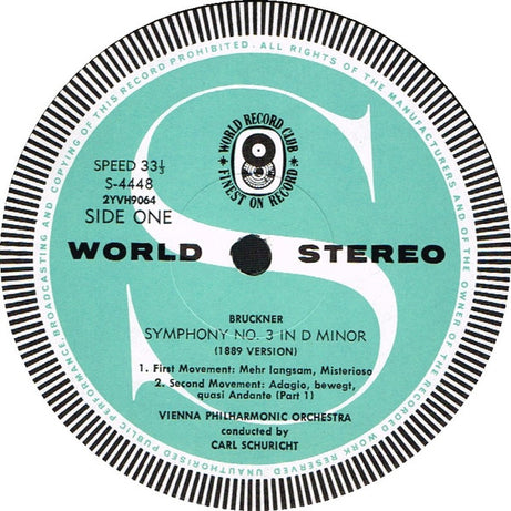 Anton Bruckner  /  Carl Schuricht  /  Wiener Philharmoniker : Symphony No. 3 In D Minor (LP, Album, Club)