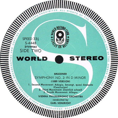 Anton Bruckner  /  Carl Schuricht  /  Wiener Philharmoniker : Symphony No. 3 In D Minor (LP, Album, Club)