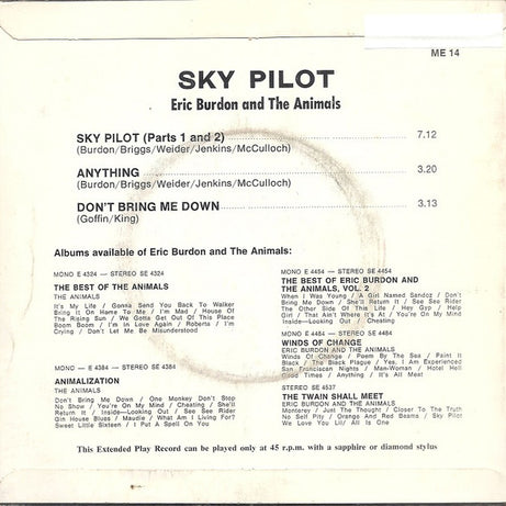 Eric Burdon & The Animals : Sky Pilot (7", EP, Mono)