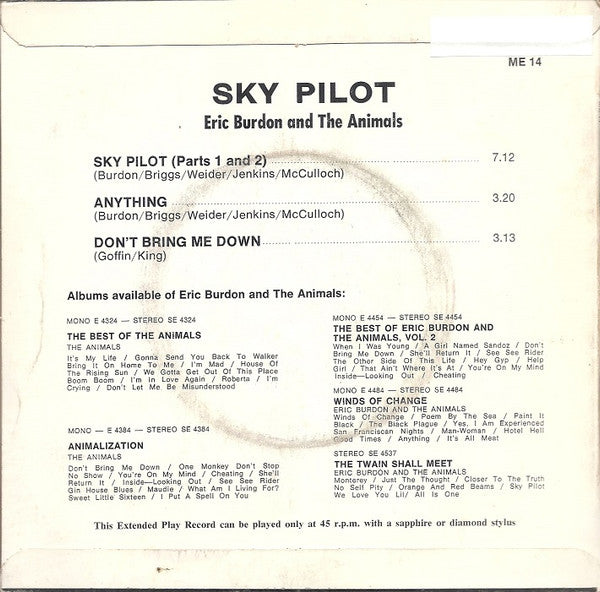 Eric Burdon & The Animals : Sky Pilot (7", EP, Mono)