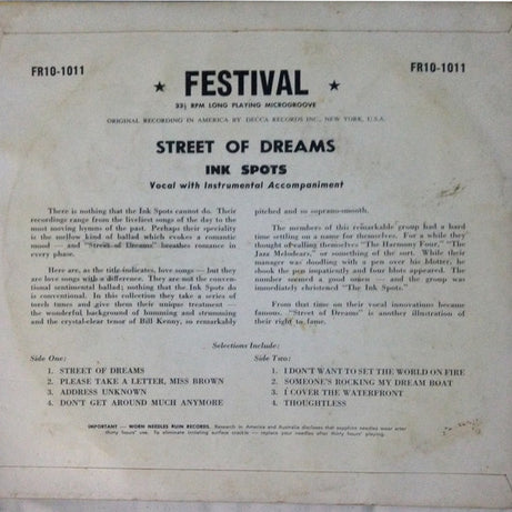 The Ink Spots : Street Of Dreams (10", Comp, Mono)