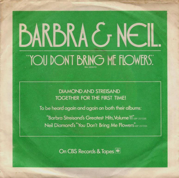 Neil Diamond, Barbra Streisand : You Don't Bring Me Flowers (7", Single)